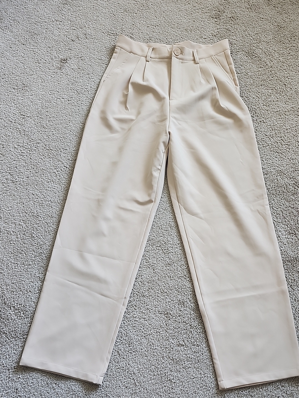 High-Rise Cream Straight-Leg Trousers - Picture 1 of 8